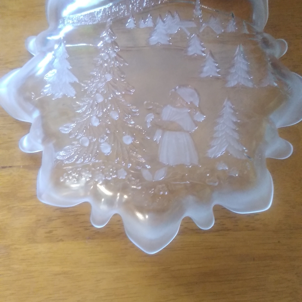 Clear Glass Decorative Plate with Winter Scene